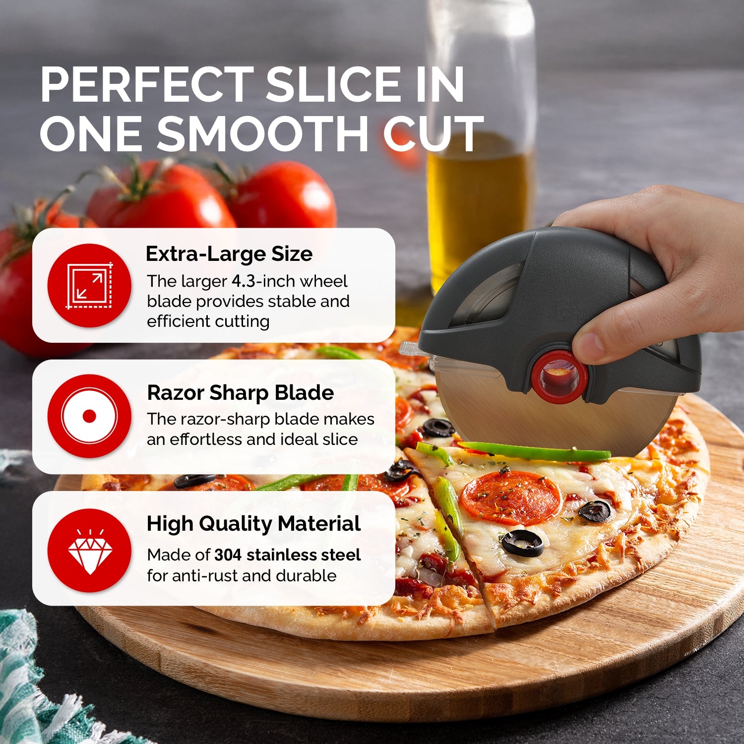 UHIYEE Pizza Cutter Wheel, 4.3" Large Pizza Slicer Wheel with Safety Blade Cover