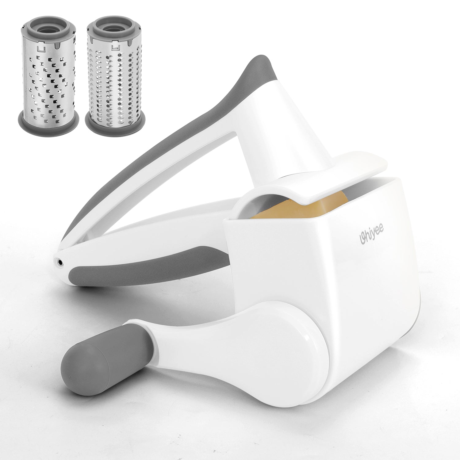 UHIYEE Manual Cheese Grater Hand Crank with Fine & Coarse Drums