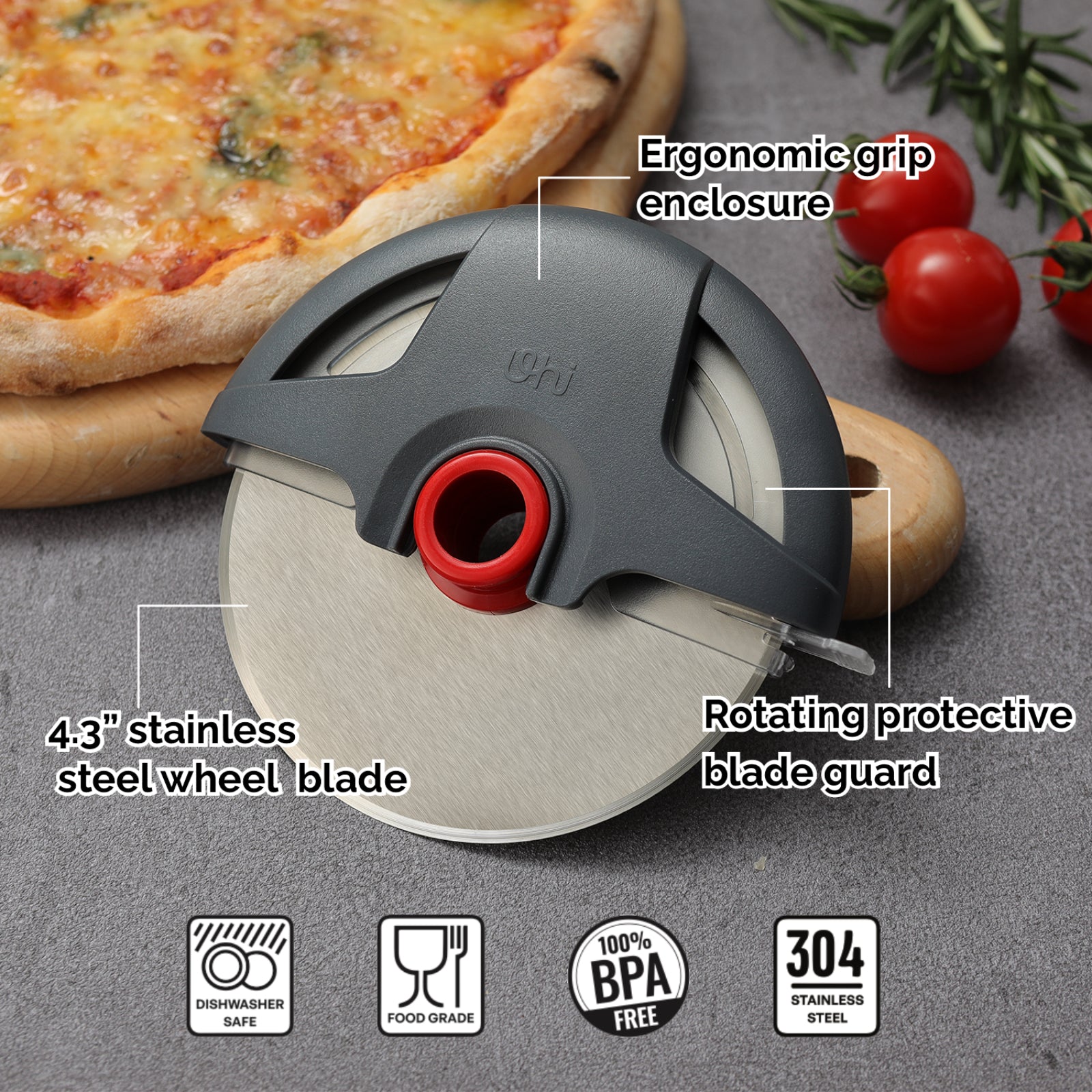 UHIYEE Pizza Cutter Wheel, 4.3" Large Pizza Slicer Wheel with Safety Blade Cover