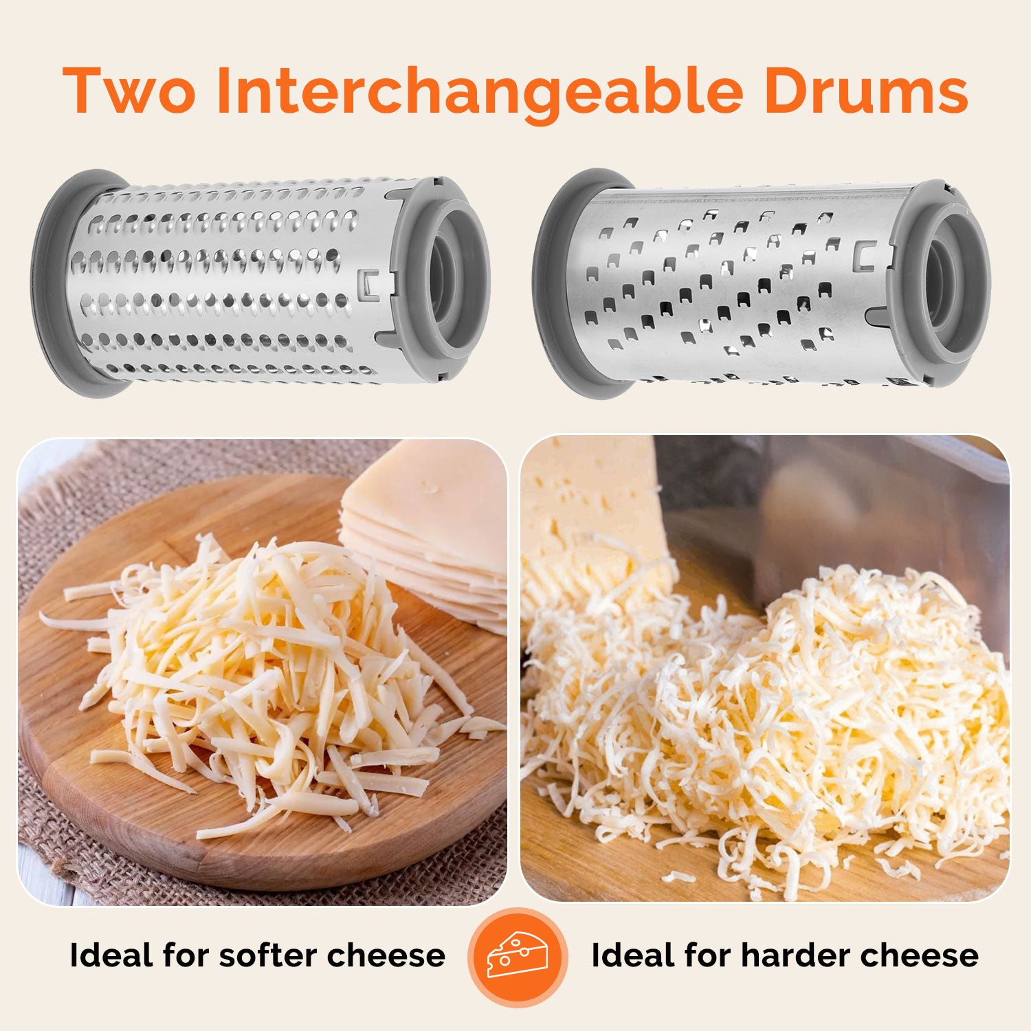 UHIYEE Manual Cheese Grater Hand Crank with Fine & Coarse Drums