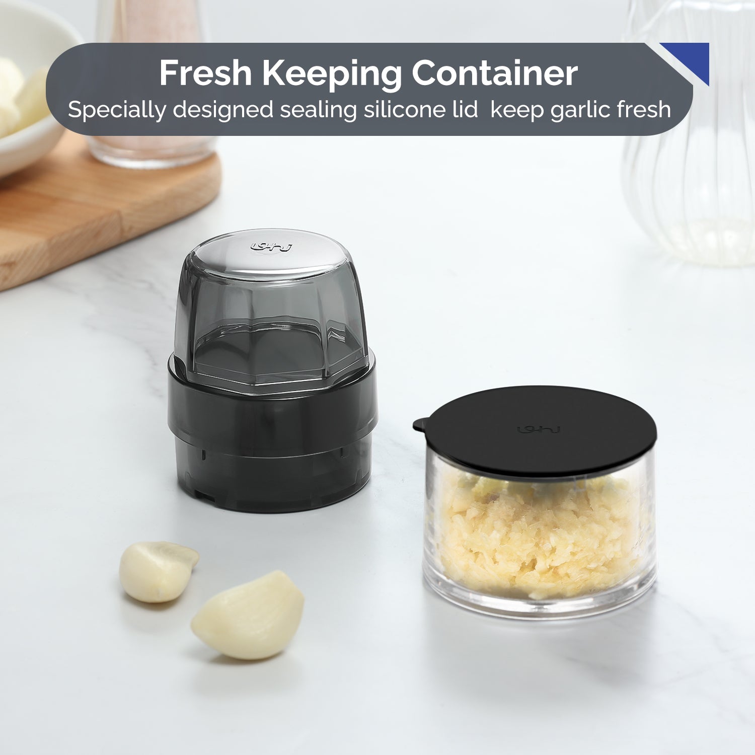 UHIYEE Premium Multipurpose Garlic Crusher Grinder with Tritan Container, BPA-Free, Dishwasher Safe