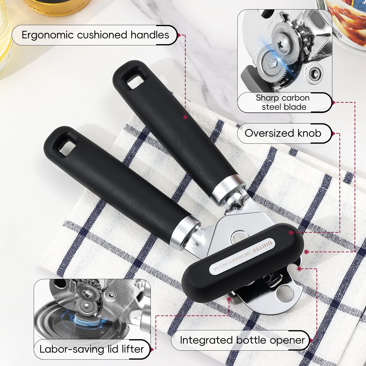 UHIYEE Handheld Can Opener Manual with Magnetic Lid Lifter