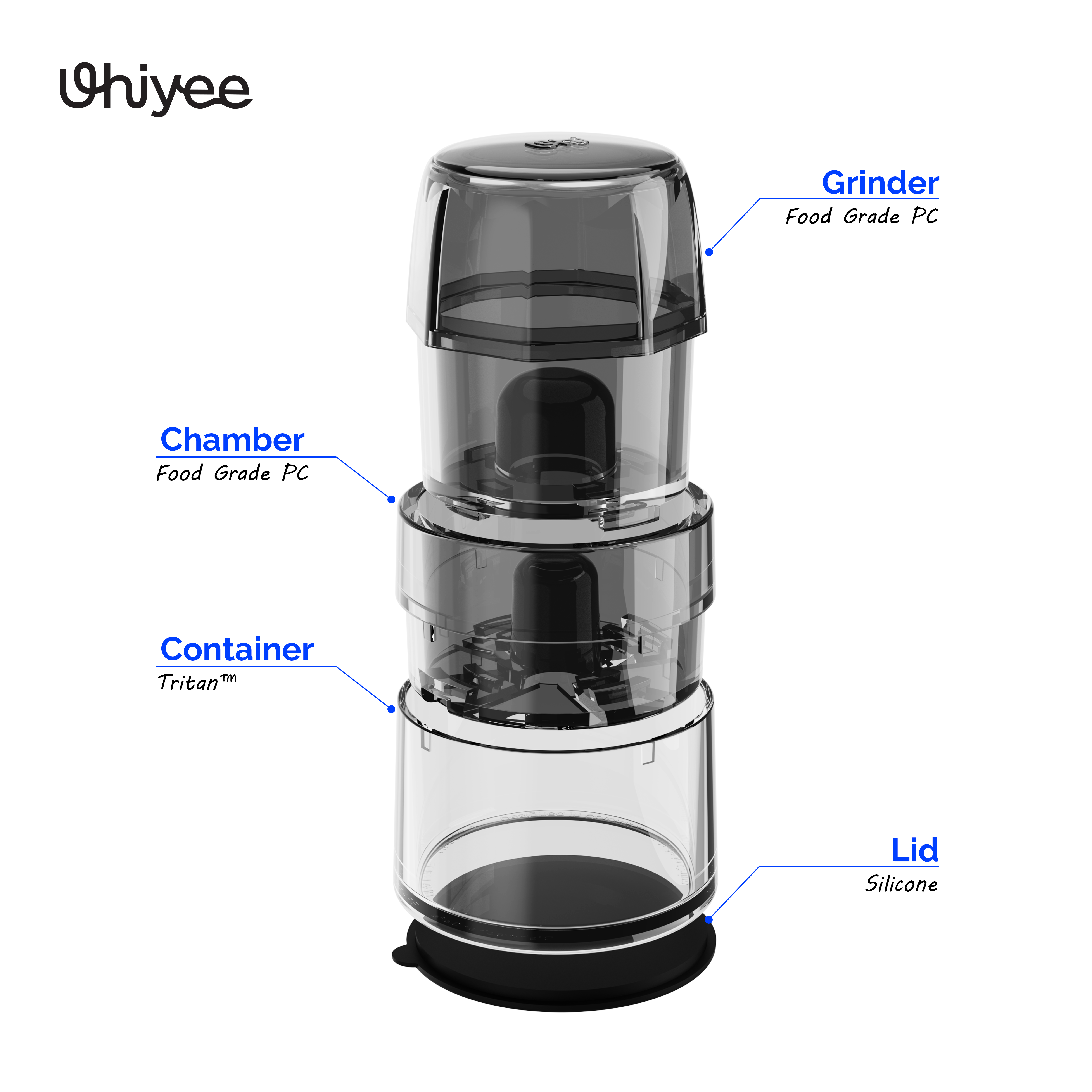 UHIYEE Premium Multipurpose Garlic Crusher Grinder with Tritan Container, BPA-Free, Dishwasher Safe