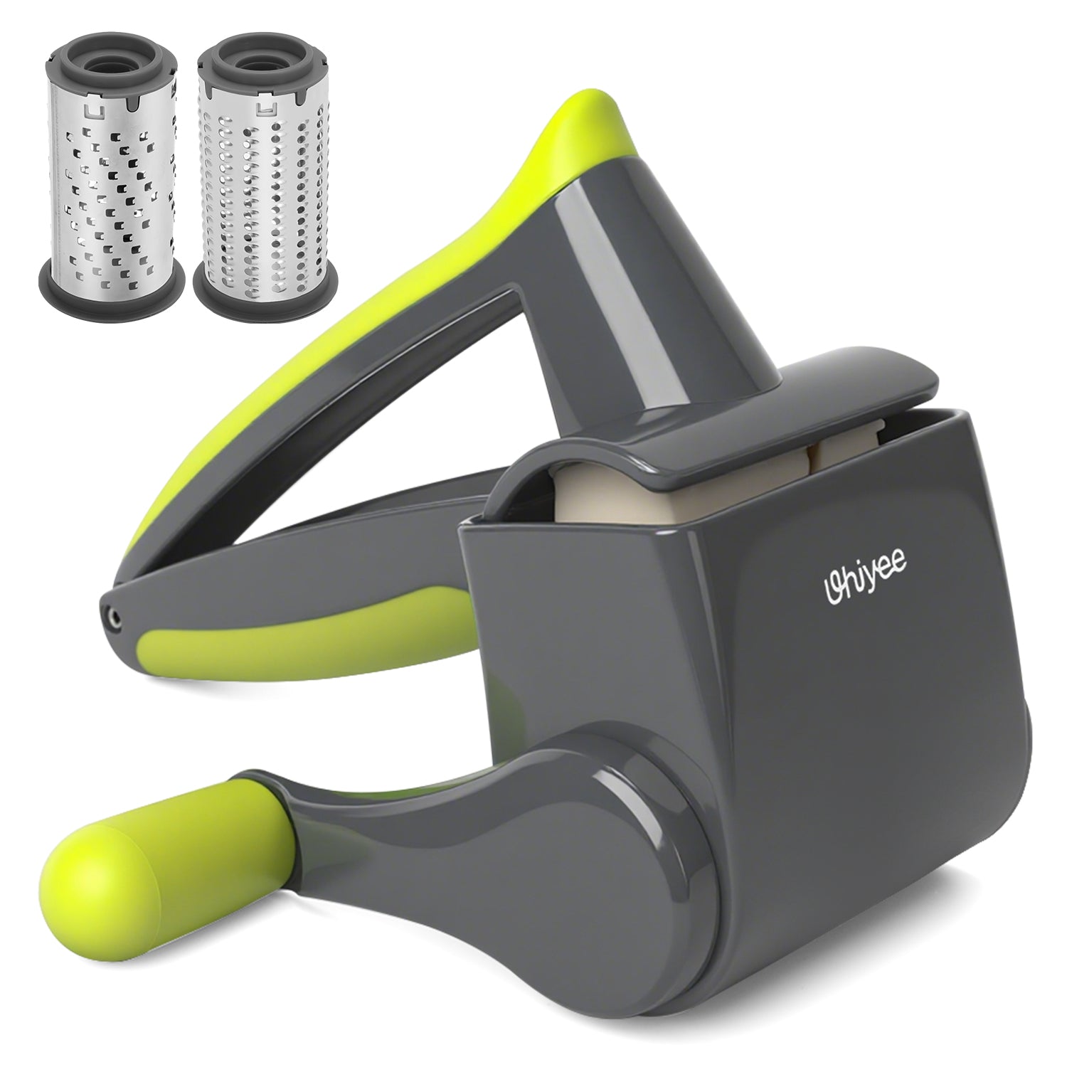 UHIYEE Manual Cheese Grater Hand Crank with Fine & Coarse Drums