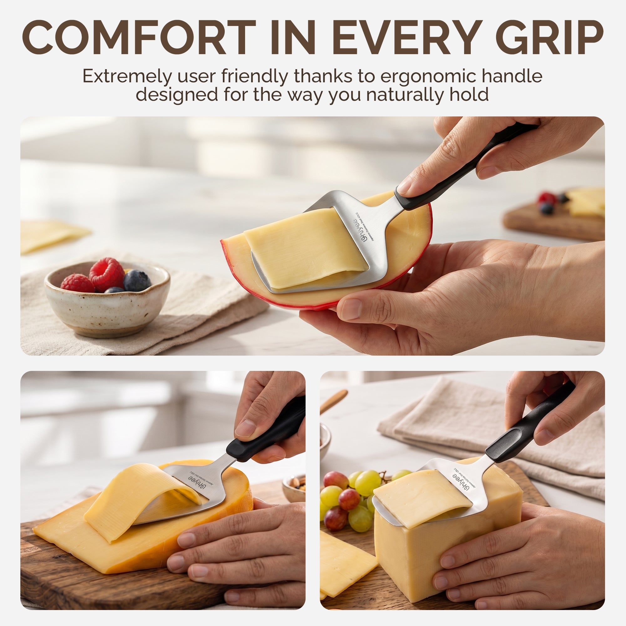 UHIYEE Micro-Serrated Handheld Cheese Slicer Plane for Hard Cheese, Black