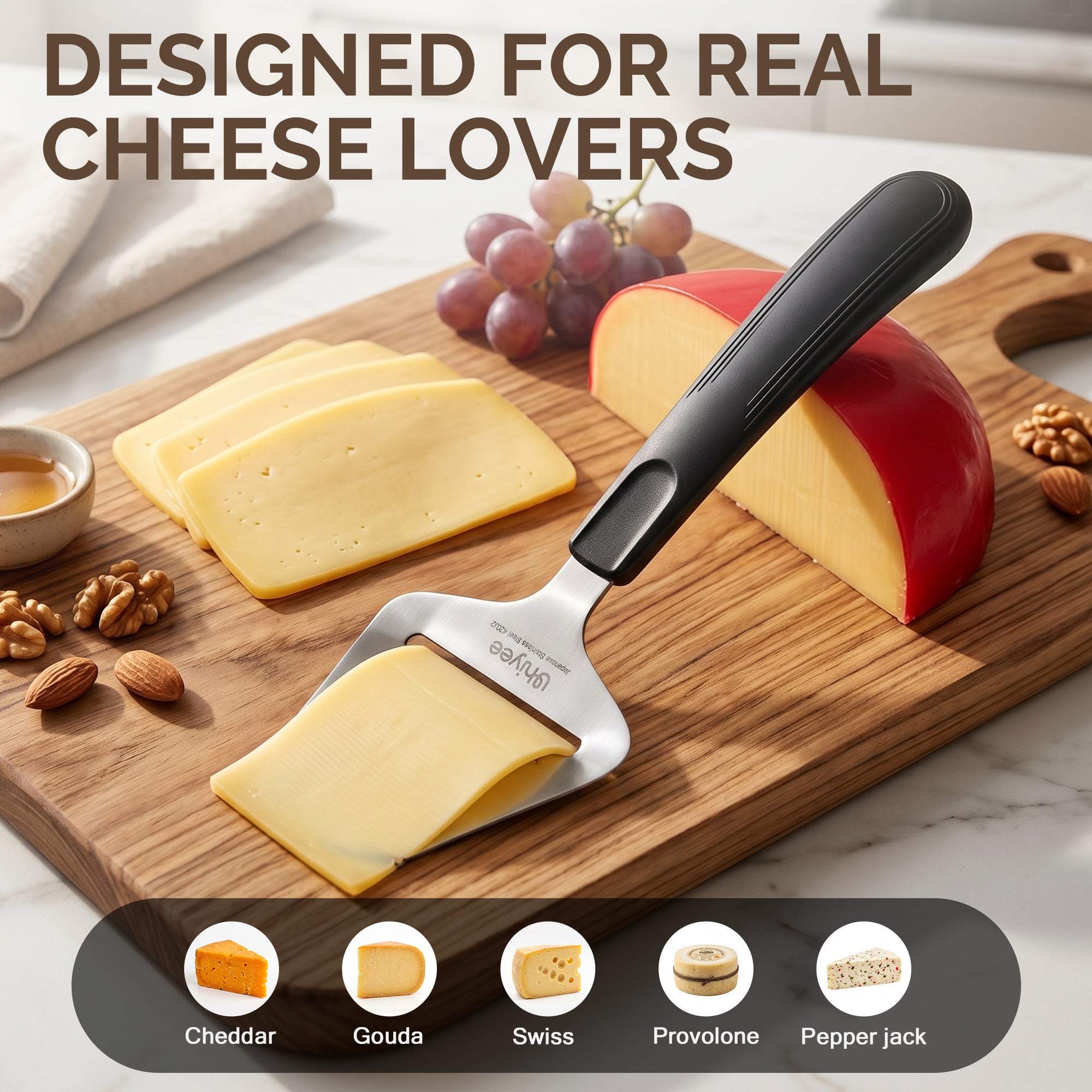 UHIYEE Micro-Serrated Handheld Cheese Slicer Plane for Hard Cheese, Black