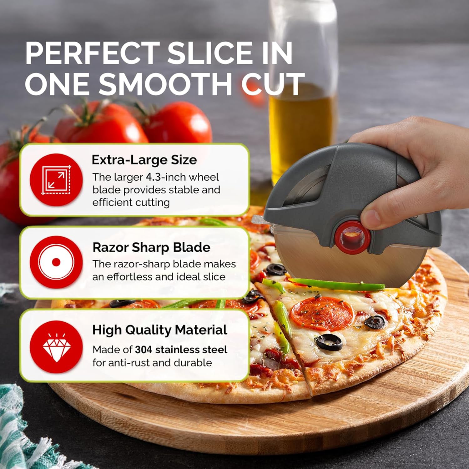 UHIYEE Pizza Cutter Wheel, 4.3" Large Pizza Slicer Wheel with Safety Blade Cover